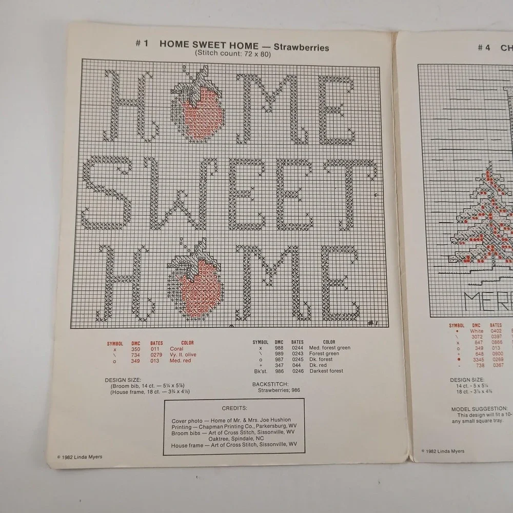 Vtg Cross Stitch 5 Craft Patterns Country Broom Covers Linda Myers 1982